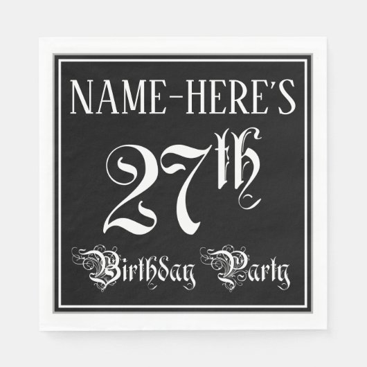 Serviette En Papier Fête du 27e anniversaire — Script fantaisie + Nom (Devant)