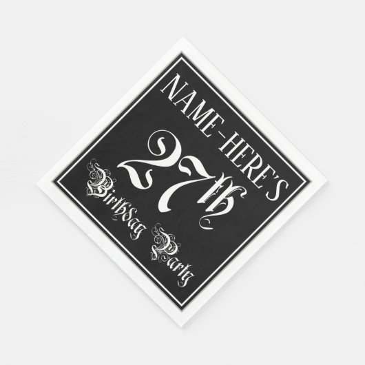 Serviette En Papier Fête du 27e anniversaire — Script fantaisie + Nom (Coin)