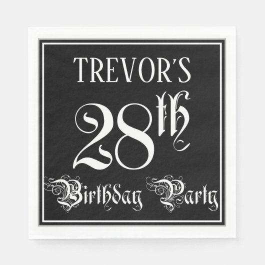 Serviette En Papier Fête du 28e anniversaire — Script fantaisie + Nom (Devant)