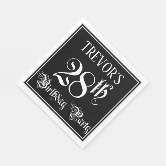 Serviette En Papier Fête du 28e anniversaire — Script fantaisie + Nom (Coin)