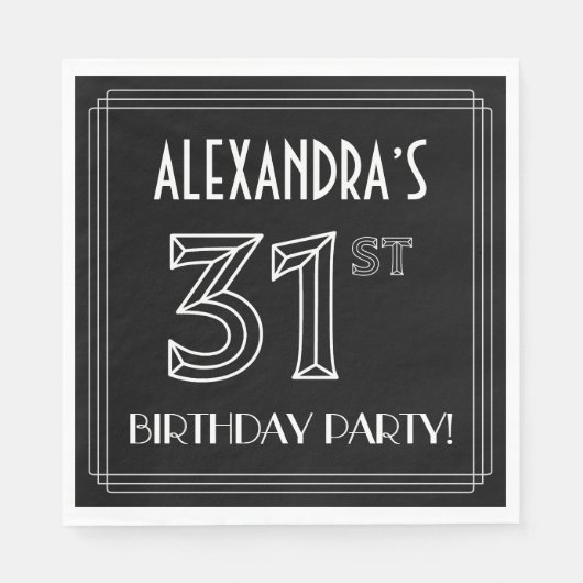 Serviette En Papier Fête du 31e anniversaire : Style Art Déco + Nom pe (Devant)