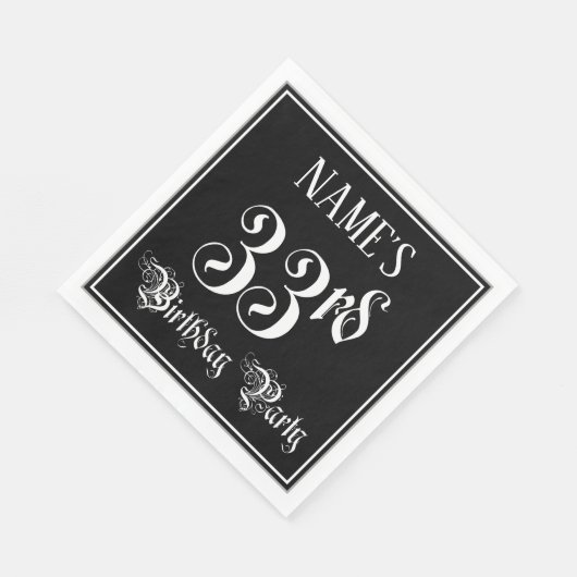 Serviette En Papier Fête du 33e anniversaire — Script fantaisie + Nom  (Coin)