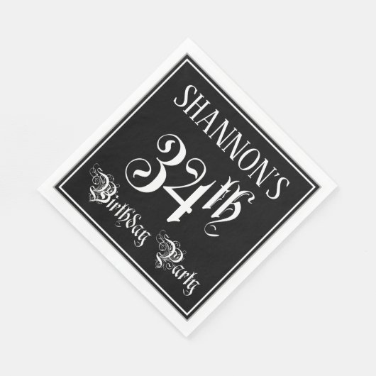 Serviette En Papier Fête du 34e anniversaire — Script fantaisie + Nom (Coin)