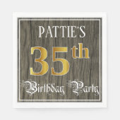Serviette En Papier Fête du 35e anniversaire — Faux Gold & Faux Wood L (Devant)
