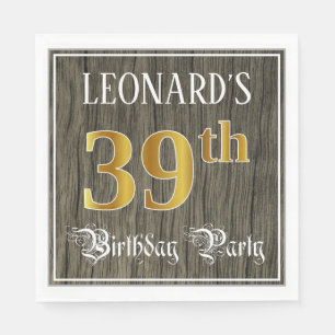 Serviette En Papier Fête du 39e anniversaire — Faux Gold & Faux Wood L