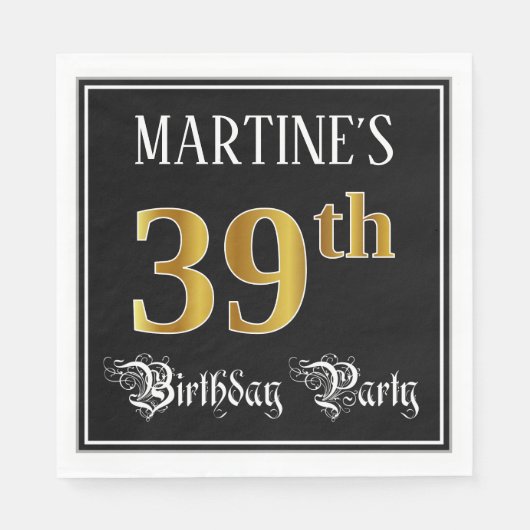 Serviette En Papier Fête du 39e anniversaire — Script fantaisie, Faux (Devant)