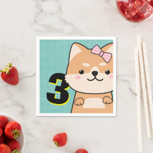 Serviette En Papier Fête du 3ème anniversaire Chien Shiba Inu Ange Mig