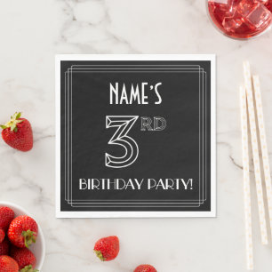 Serviette En Papier Fête du 3ème anniversaire : Style Art Déco + Nom p