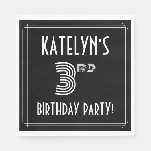 Serviette En Papier Fête du 3ème anniversaire : Style Art Déco + Nom p (Devant)