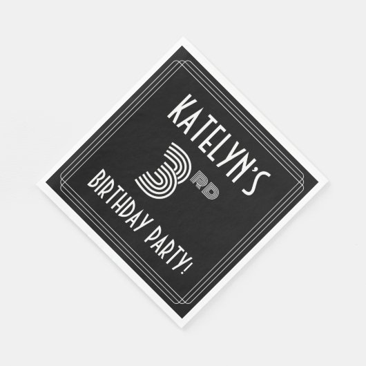 Serviette En Papier Fête du 3ème anniversaire : Style Art Déco + Nom p (Coin)