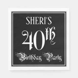 Serviette En Papier Fête du 40e anniversaire — Script fantaisie + Nom