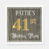 Serviette En Papier Fête du 41e anniversaire — Faux Gold & Faux Wood L (Devant)