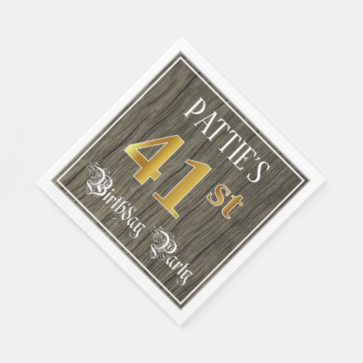 Serviette En Papier Fête du 41e anniversaire — Faux Gold & Faux Wood L (Coin)
