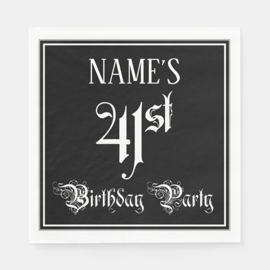 Serviette En Papier Fête du 41e anniversaire — Script fantaisie + Nom  (Devant)