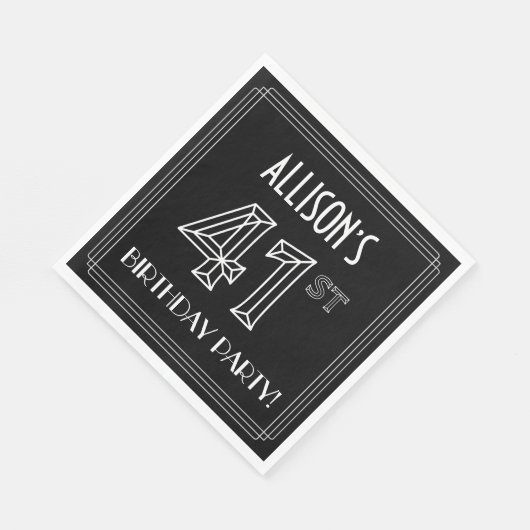 Serviette En Papier Fête du 41e anniversaire : Style Art Déco + Nom pe (Coin)