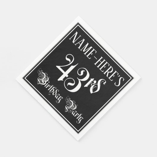 Serviette En Papier Fête du 43e anniversaire — Script fantaisie + Nom (Coin)