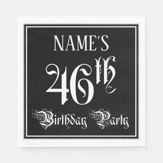 Serviette En Papier Fête du 46e anniversaire — Script fantaisie + Nom (Devant)