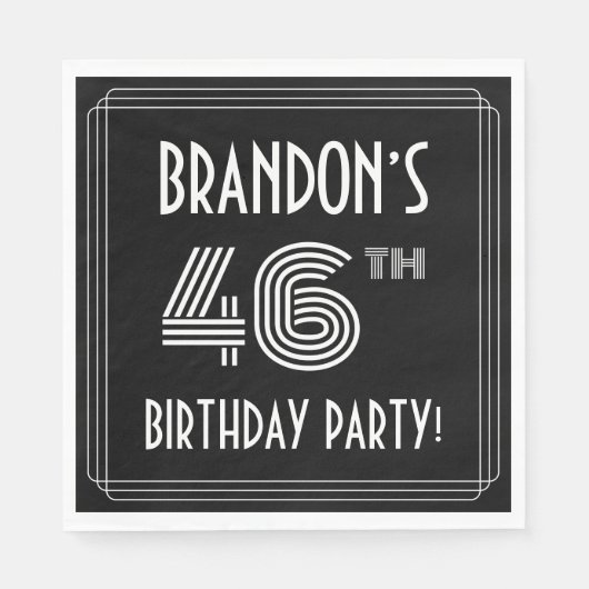 Serviette En Papier Fête du 46e anniversaire : Style Art Déco + Nom pe (Devant)