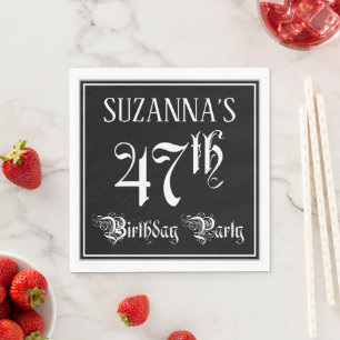 Serviette En Papier Fête du 47e anniversaire — Script fantaisie + Nom
