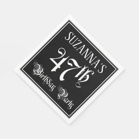 Serviette En Papier Fête du 47e anniversaire — Script fantaisie + Nom (Coin)