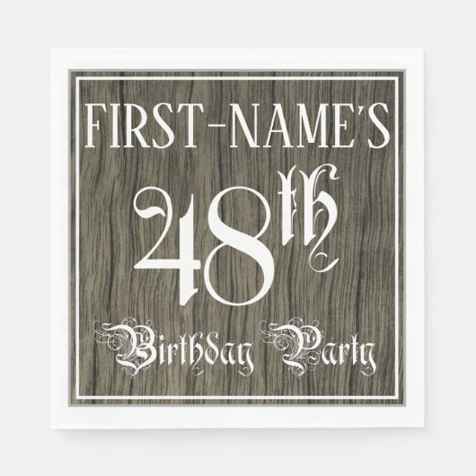 Serviette En Papier Fête du 48e anniversaire — Script fantaisie, Faux (Devant)