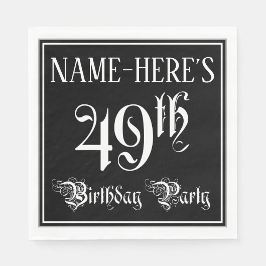 Serviette En Papier Fête du 49e anniversaire — Script fantaisie + Nom (Devant)