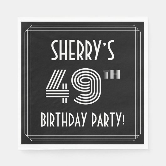 Serviette En Papier Fête du 49e anniversaire : Style Art Déco + Nom pe (Devant)