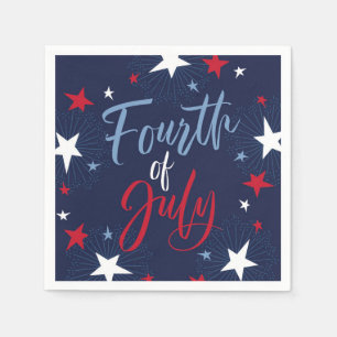 Serviette En Papier Fête du 4 juillet Feu d'artifice Rouge Blanc Bleu