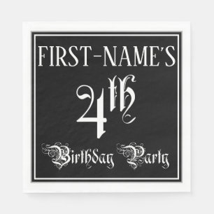 Serviette En Papier Fête du 4ème anniversaire — Script fantaisie + Nom