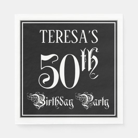 Serviette En Papier Fête du 50e anniversaire — Script fantaisie + Nom (Devant)