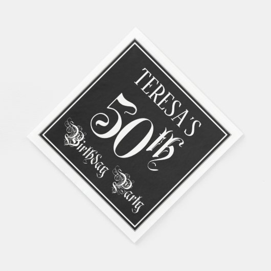 Serviette En Papier Fête du 50e anniversaire — Script fantaisie + Nom  (Coin)
