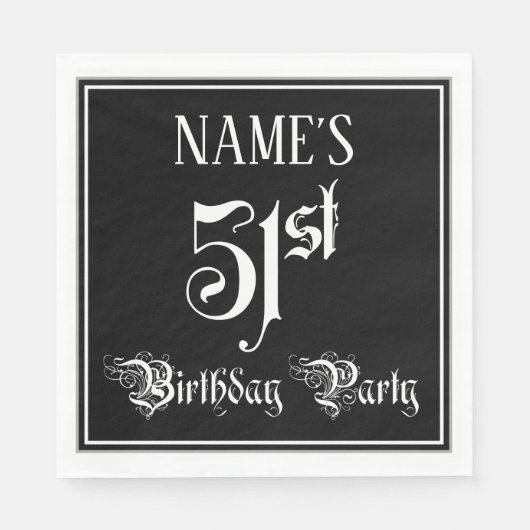 Serviette En Papier Fête du 51e anniversaire — Script fantaisie + Nom (Devant)