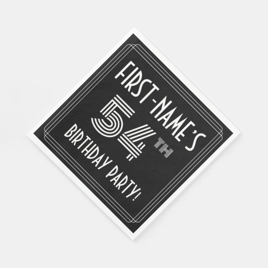 Serviette En Papier Fête du 54e anniversaire : Style Art Déco + Nom pe (Coin)