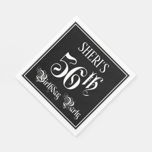 Serviette En Papier Fête du 56e anniversaire — Script fantaisie + Nom  (Coin)