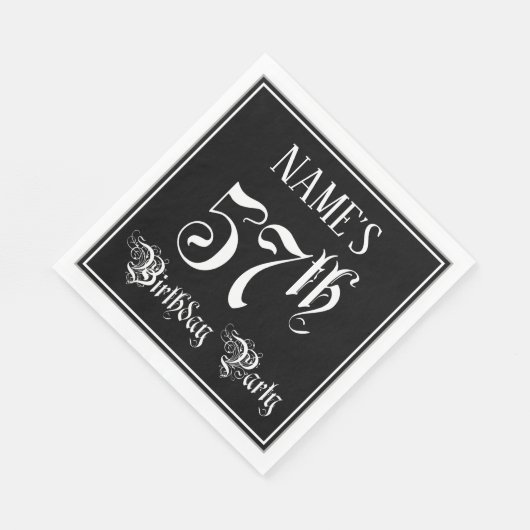 Serviette En Papier Fête du 57e anniversaire — Script fantaisie + Nom (Coin)