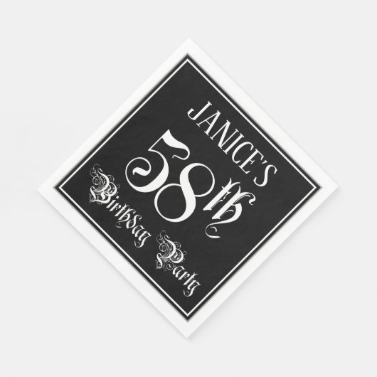 Serviette En Papier Fête du 58e anniversaire — Script fantaisie + Nom (Coin)