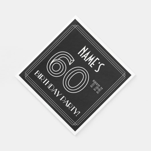 Serviette En Papier Fête du 60e anniversaire : Style Art Déco + Nom pe (Coin)