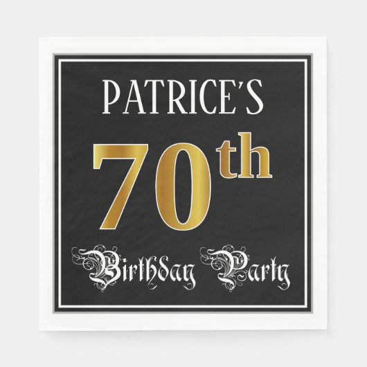 Serviette En Papier Fête du 70e anniversaire — Script fantaisie, Faux  (Devant)