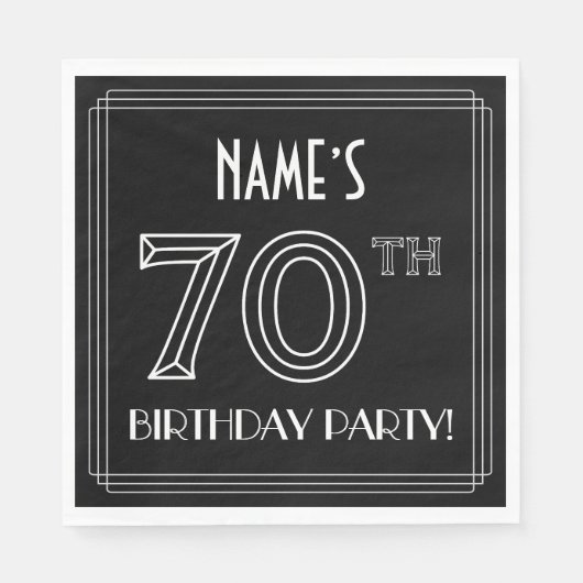 Serviette En Papier Fête du 70e anniversaire : Style Art Déco + Nom pe (Devant)