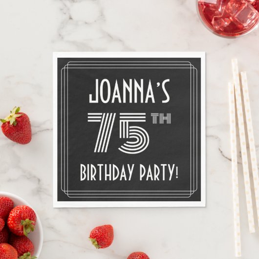 Serviette En Papier Fête du 75e anniversaire : Style Art Déco + Nom pe (En situation)