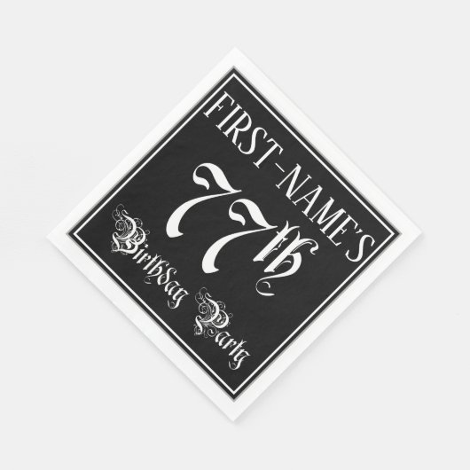 Serviette En Papier Fête du 77e anniversaire — Script fantaisie + Nom (Coin)