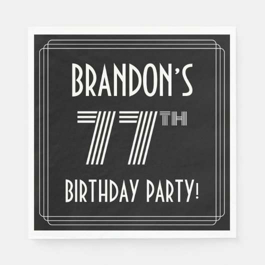 Serviette En Papier Fête du 77e anniversaire : Style Art Déco + Nom pe (Devant)