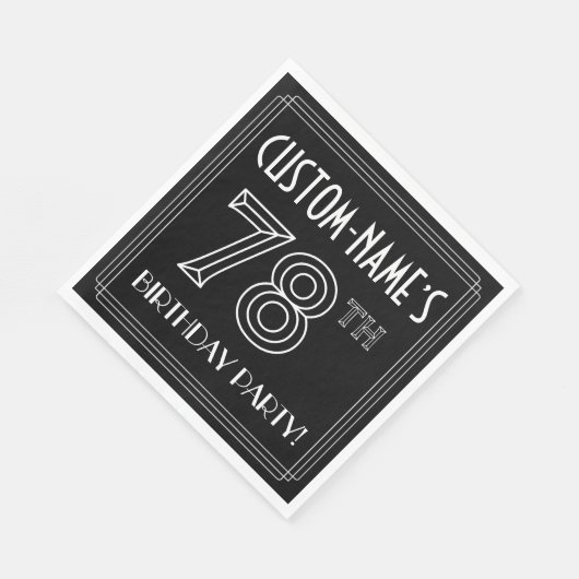 Serviette En Papier Fête du 78e anniversaire : Style Art Déco + Nom pe (Coin)