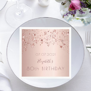 Serviette En Papier fête du 80e anniversaire rose or étoiles gouttes r