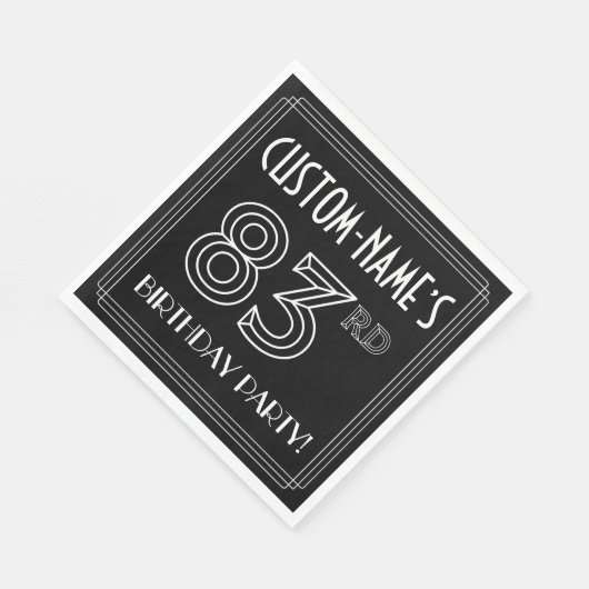 Serviette En Papier Fête du 83e anniversaire : Style Art Déco + Nom pe (Coin)