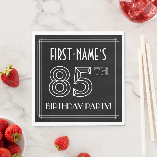 Serviette En Papier Fête du 85e anniversaire : Style Art Déco + Nom pe (En situation)