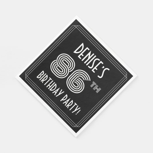 Serviette En Papier Fête du 86e anniversaire : Style Art Déco + Nom pe (Coin)