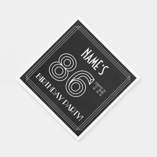 Serviette En Papier Fête du 86e anniversaire : Style Art Déco + Nom pe (Coin)