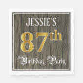 Serviette En Papier Fête du 87e anniversaire — Faux Gold & Faux Wood L (Devant)