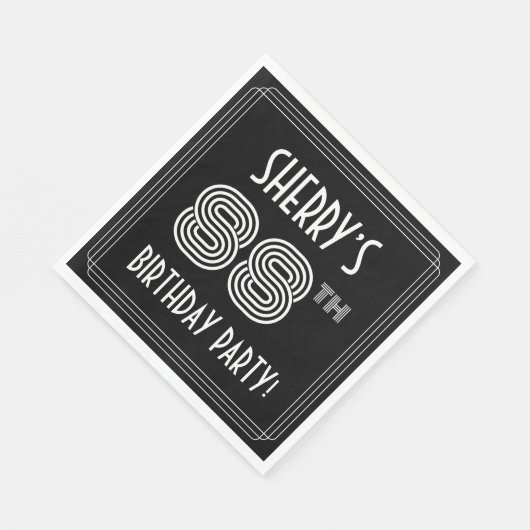 Serviette En Papier Fête du 88e anniversaire : Style Art Déco + Nom pe (Coin)